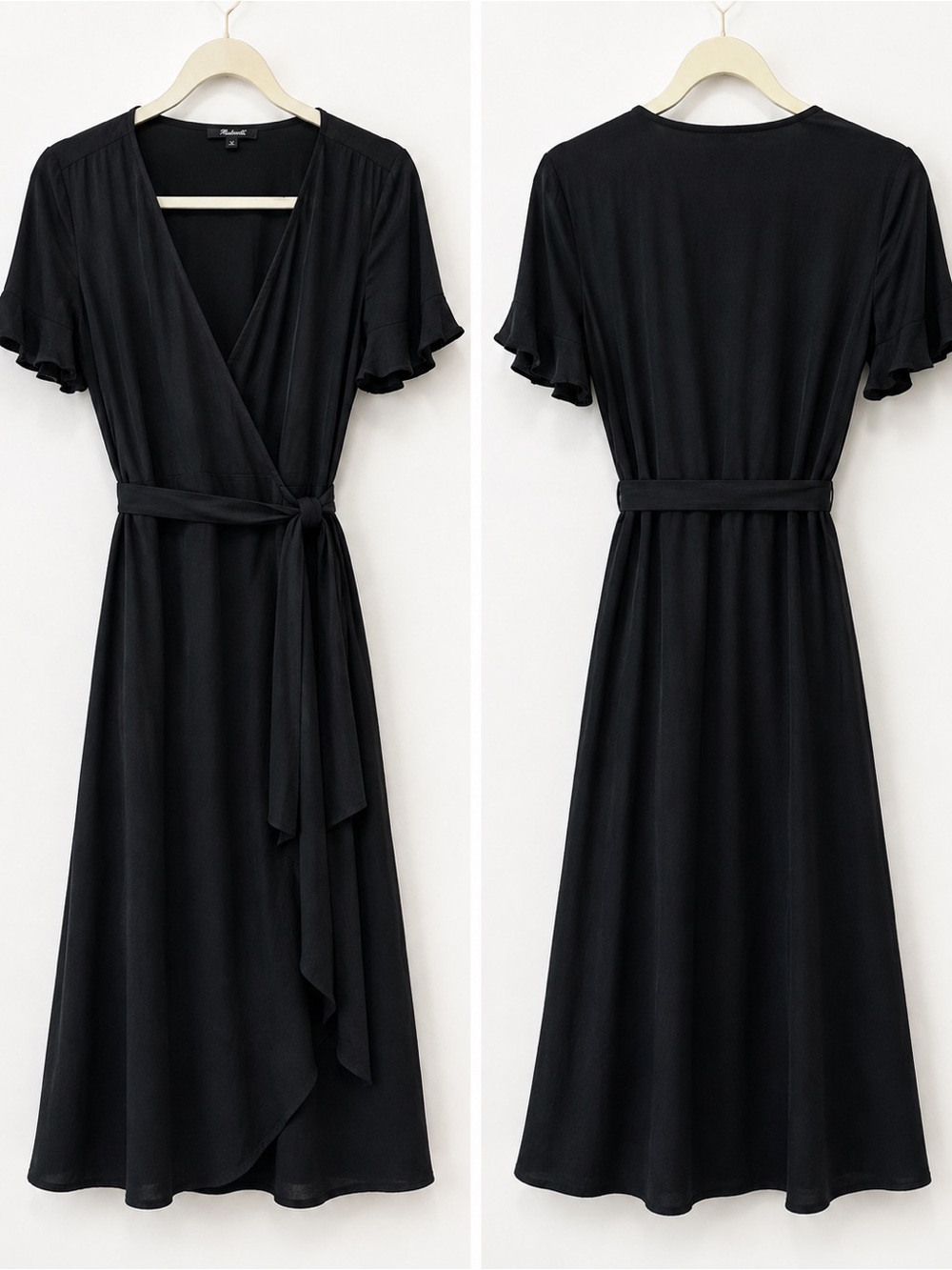 Madewell Navy Wrap Midi Dress with Short Sleeves